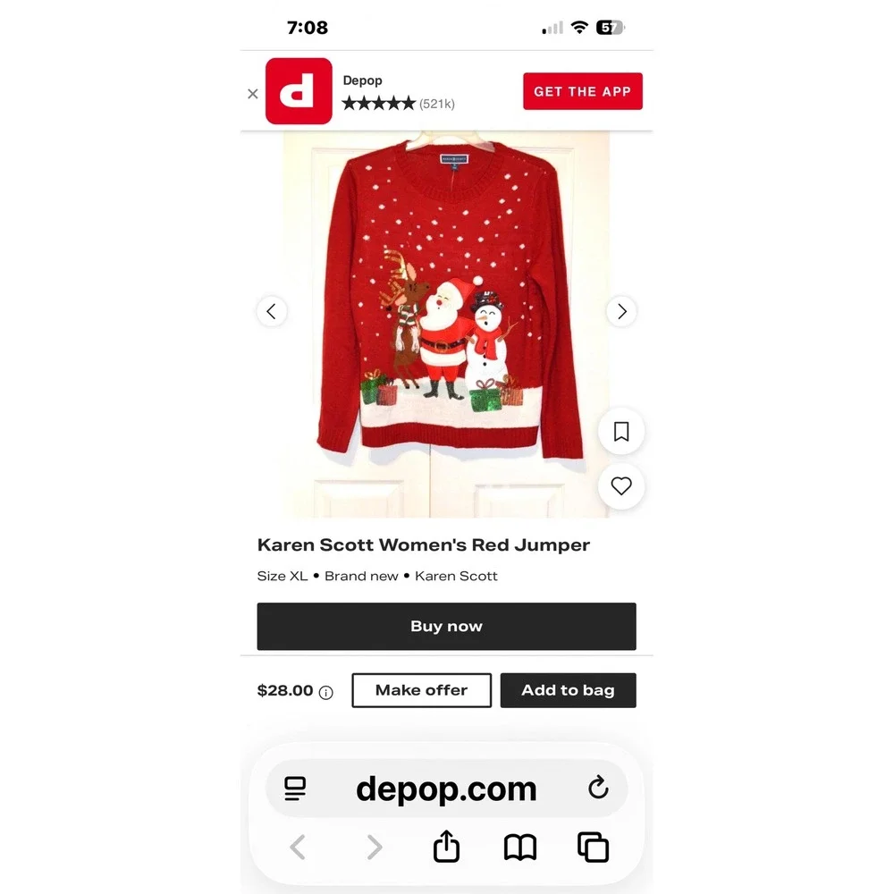 Karen Scott Womens Red Christmas Sweater Santa Reindeer‎ Snowman Sequins Small